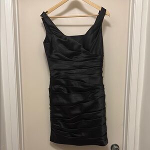 White House Black Market Black Ruched Bodycon Satin Mini Dress
